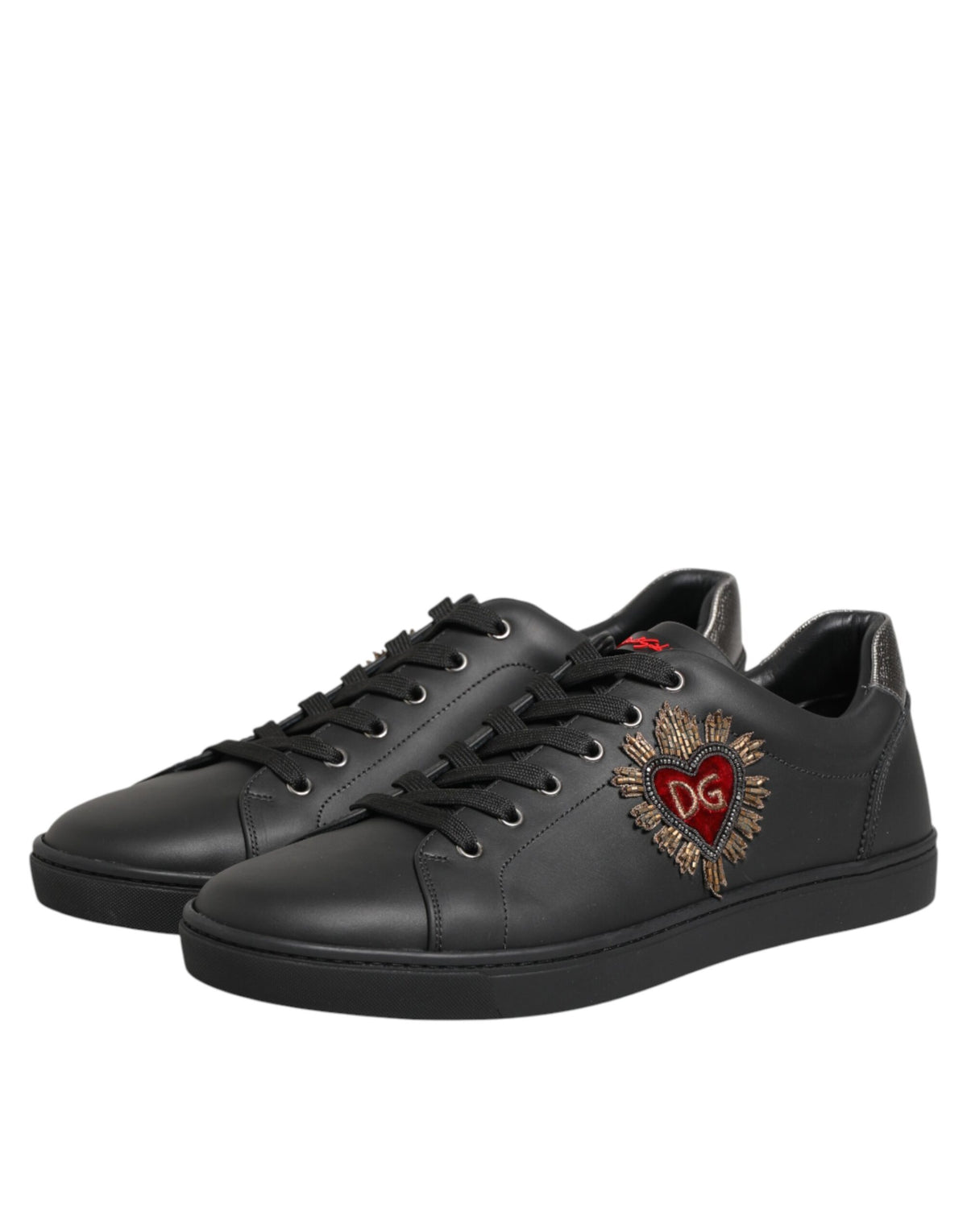 Dolce & Gabbana Heart Men's Low Top Calf & Goat Leather Sneakers - Black