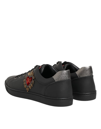Dolce & Gabbana Heart Men's Low Top Calf & Goat Leather Sneakers - Black