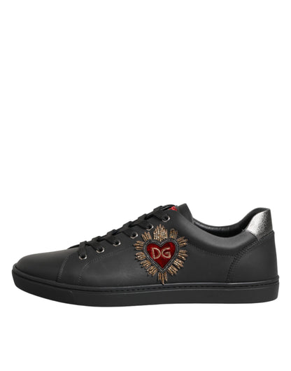 Dolce & Gabbana Heart Men's Low Top Calf & Goat Leather Sneakers - Black