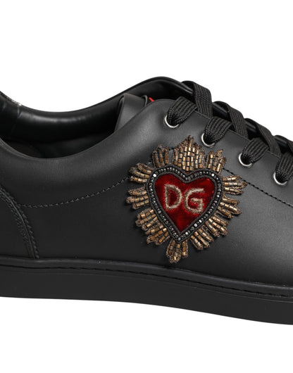 Dolce & Gabbana Heart Men's Low Top Calf & Goat Leather Sneakers - Black