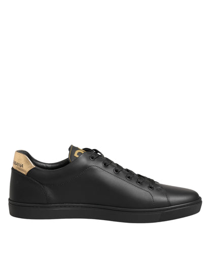 Dolce & Gabbana Black Leather Heart Embellished Sneakers Shoes