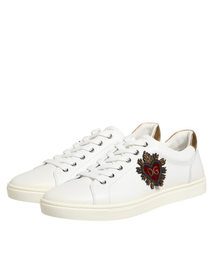 Dolce & Gabbana White Heart Embellished Sneakers Shoes