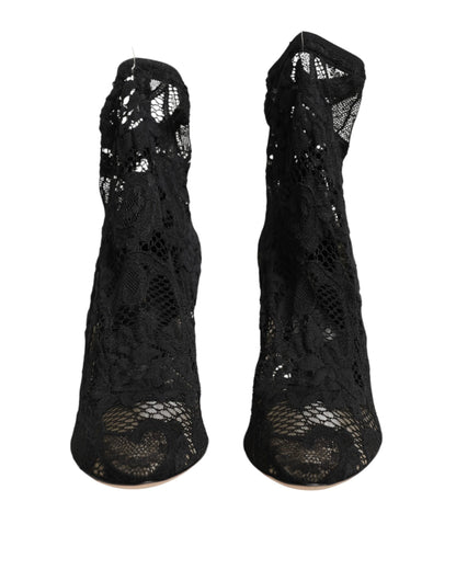 Dolce & Gabbana Black Stretch Socks Taormina Lace Boot Shoes