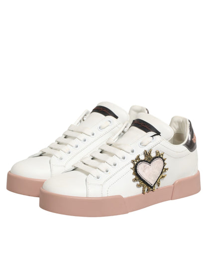 Dolce & Gabbana White Leather Sacred Heart Sneakers Shoes
