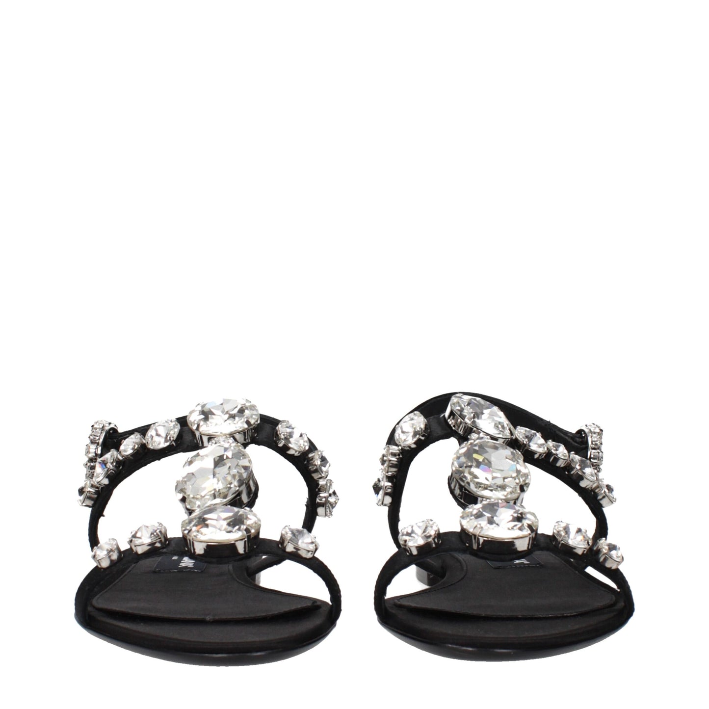 Flat Sandals by Dolce & Gabbana for women in satin & rhinestone black features an effortlessly chic silhouette from the Women's Satin & Rhinestone Flat Sandals collection, showcasing a effortlessly chic flat and elegant .
