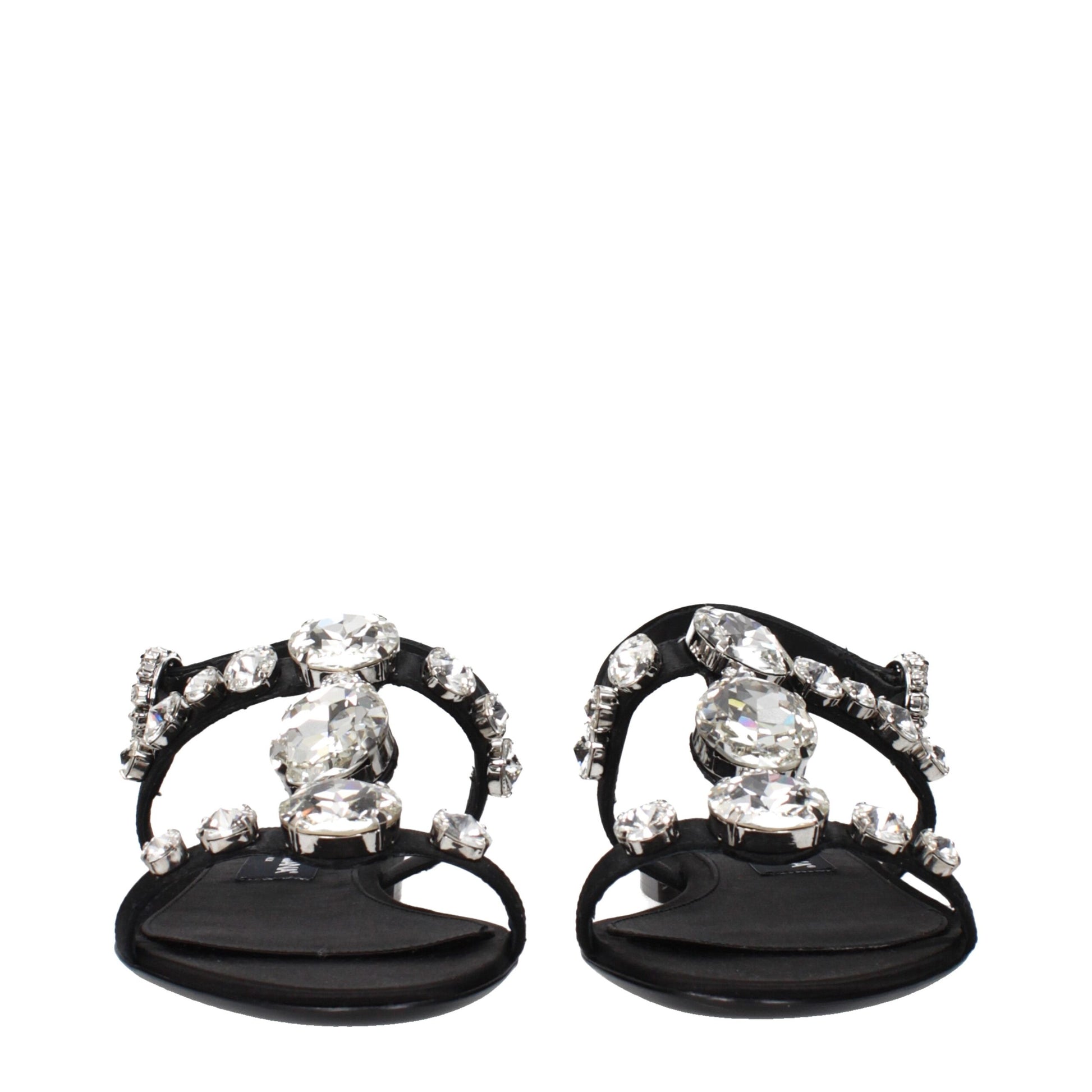 Flat Sandals by Dolce & Gabbana for women in satin & rhinestone black features an effortlessly chic silhouette from the Women's Satin & Rhinestone Flat Sandals collection, showcasing a effortlessly chic flat and elegant .