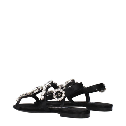 Flat Sandals by Dolce & Gabbana for women in satin & rhinestone black showcases a sculptural silhouette as Women's Satin & Rhinestone Flat Sandals, defined by a sculptural flat and sculptural for a sculptural look.