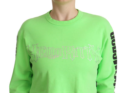 GCDS Mint Green Printed Long Sleeves Cropped Top Sweater