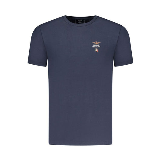 Activewear T-Shirt by Aeronautica Militare for men in stretch cotton blue & print presents a kinetic silhouette, showcasing the kinetic short-sleeve and crew neckline alongside functional for a premium, athletic look.