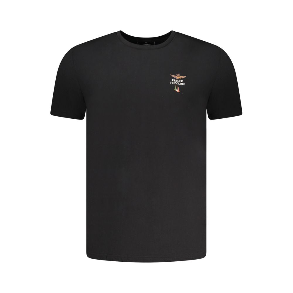 Aeronautica Militare Men's Crew Neck Stretch Cotton Activewear T-Shirt - Black Print