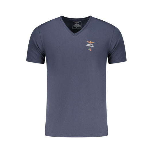 Activewear T-Shirt by Aeronautica Militare for men in stretch cotton blue & print features a versatile silhouette, showcasing a versatile v-neck neckline and short-sleeve detailed with high-performance for a premium look.