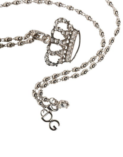 Dolce & Gabbana Silver Tone Brass Chain Crown Crystal Pendant  Necklace