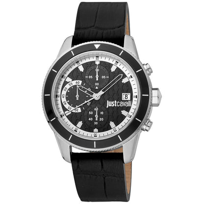 Just Cavalli Black Leather Sport Watch
