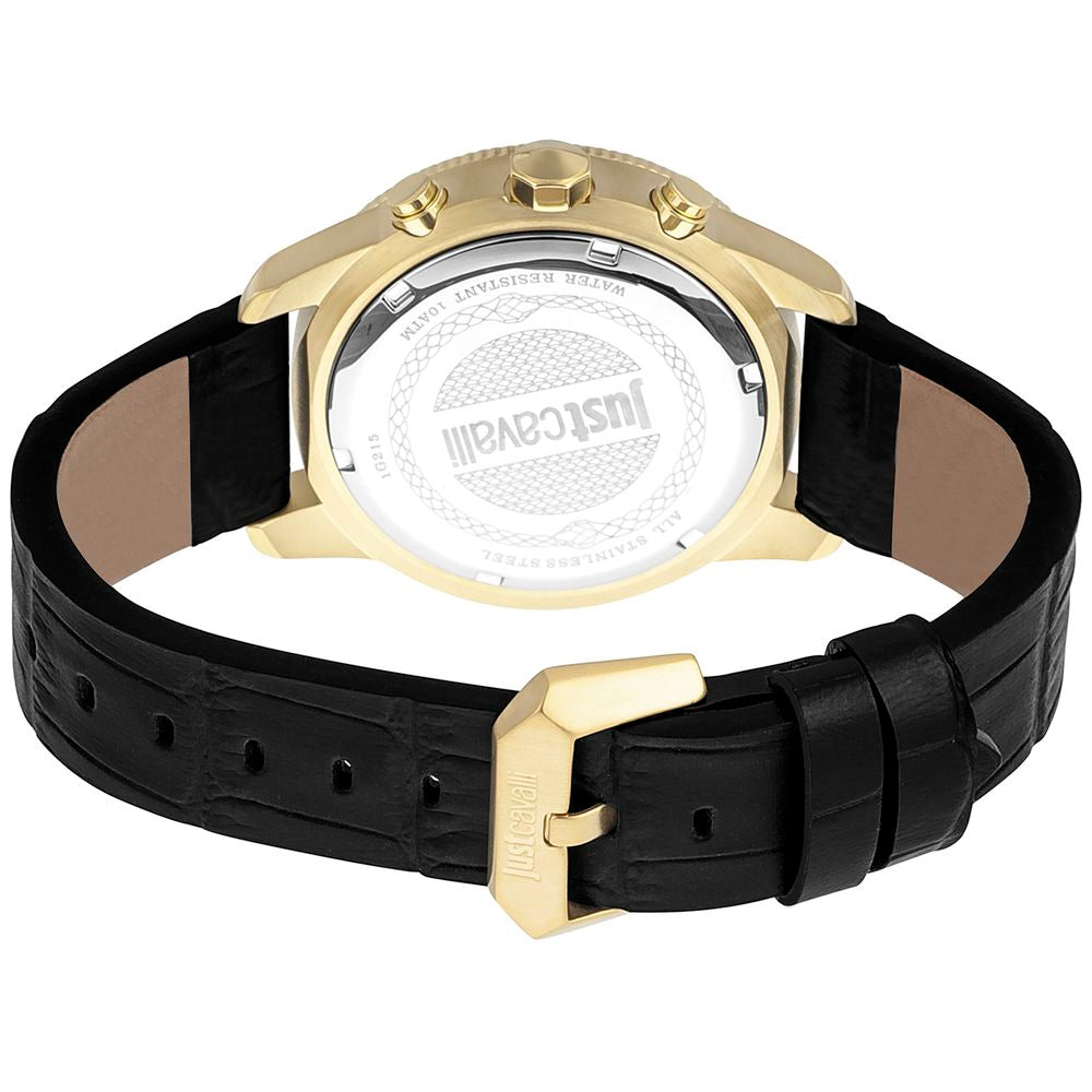 Just Cavalli Black Leather Dress Watch