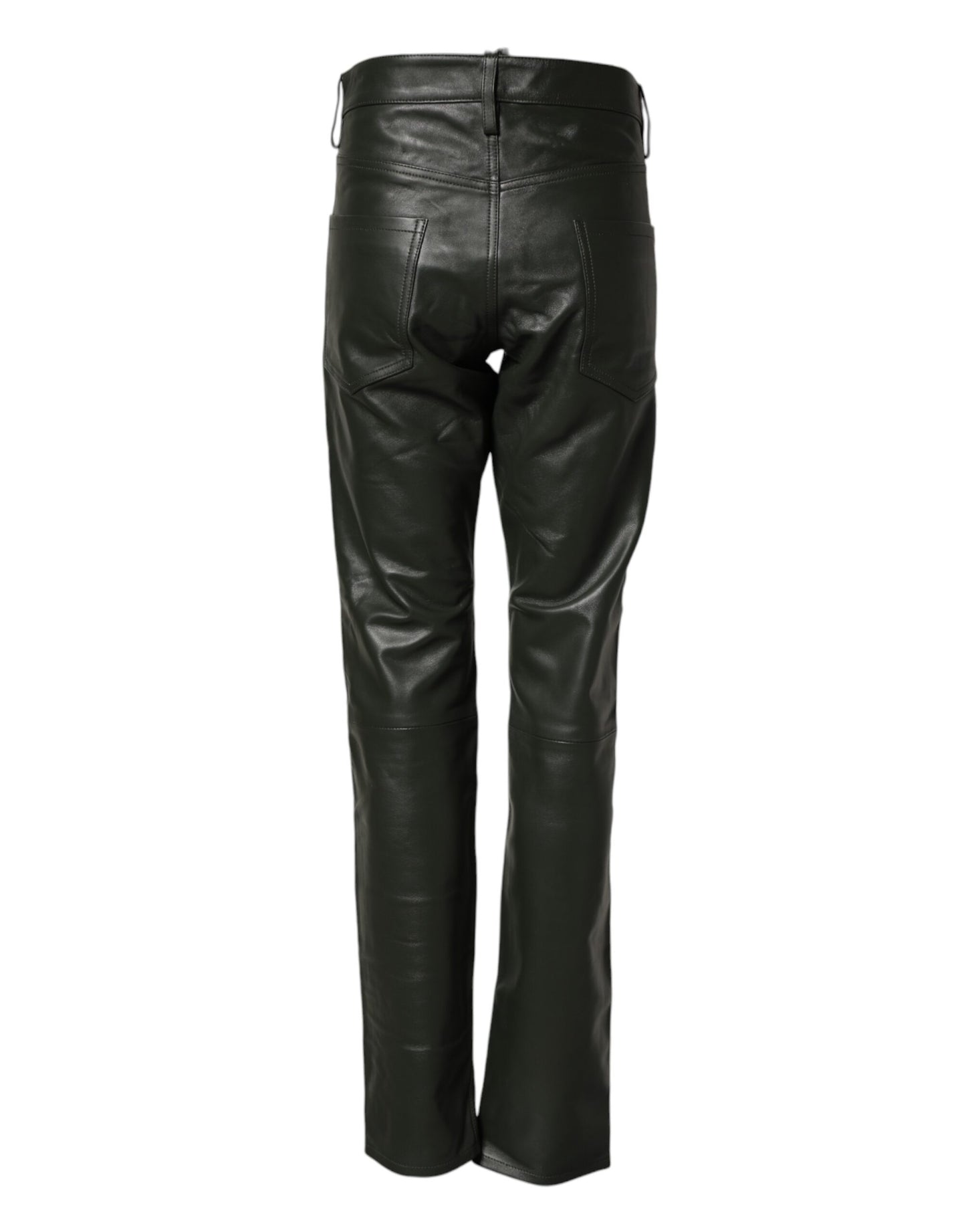 Dsquared² Black Full Grain Leather Mid Waist Trouser Pants