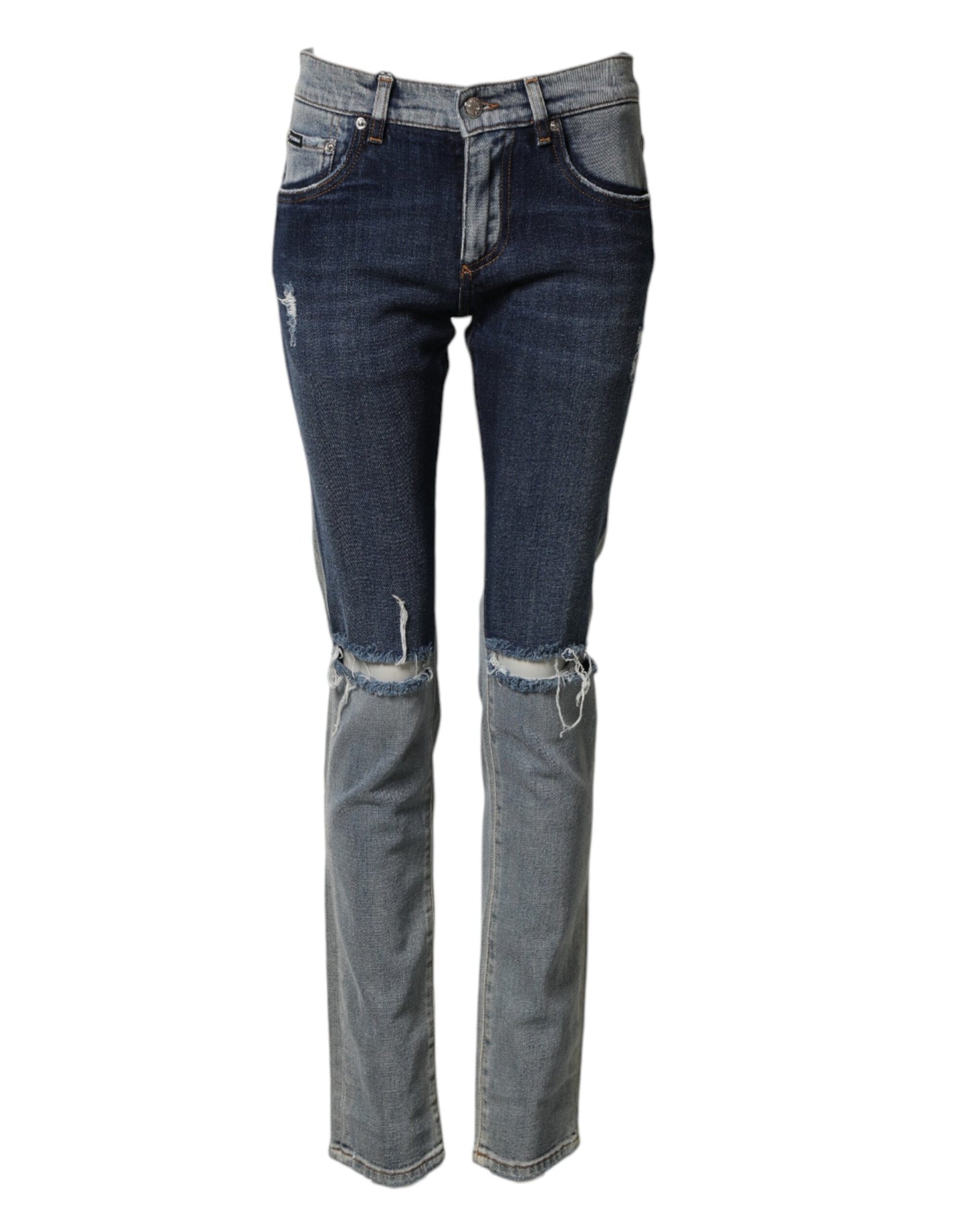 Dolce & Gabbana Blue Two Tone Cotton Men Skinny Denim Jeans