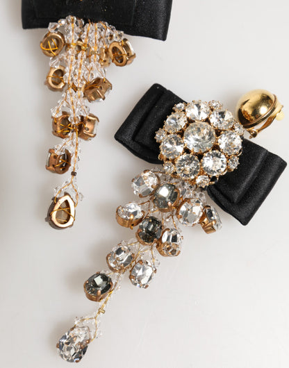 Dolce & Gabbana Crystal Chandelier Satin Bow Clip-On Jewelry Earrings