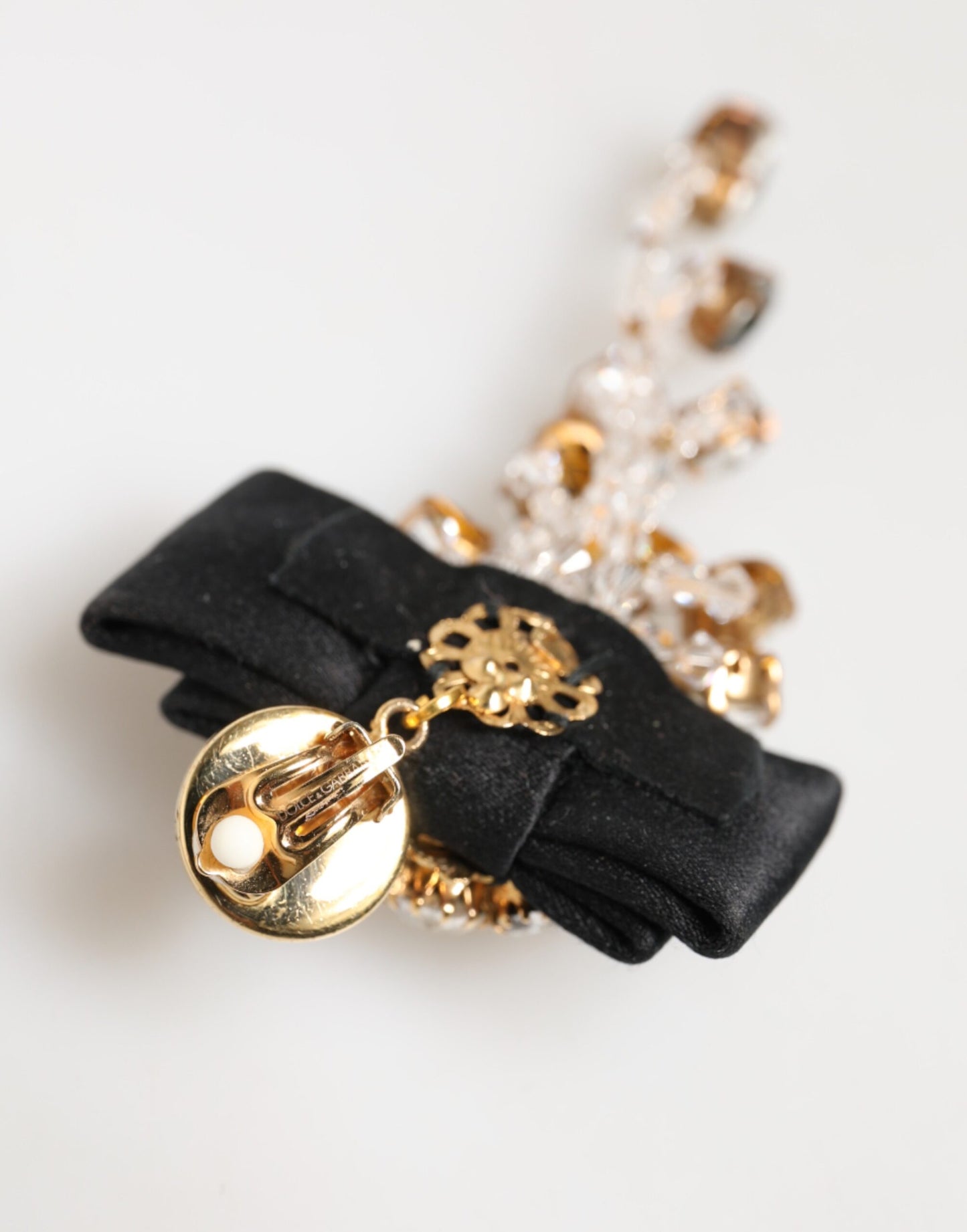 Dolce & Gabbana Crystal Chandelier Satin Bow Clip-On Jewelry Earrings