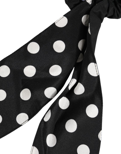 Dolce & Gabbana Stretch Polyamide Cotton Ponytail Holder - Black White Dots