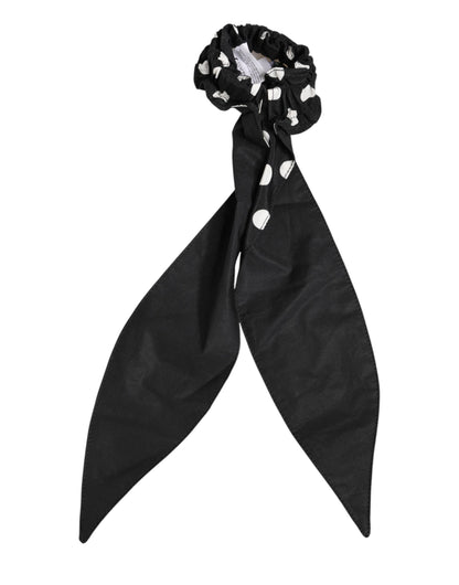 Dolce & Gabbana Black Cotton Polka Dot Scarf Tie Accessory Hair Scrunchie
