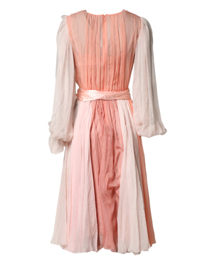 Dolce & Gabbana Women's Cocktail Long-Sleeve V Neck Cotton Polyamide Tulle & Silk Mini Dress - Pink Signature