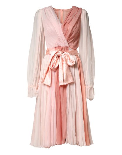 Dolce & Gabbana Women's Cocktail Long-Sleeve V Neck Cotton Polyamide Tulle & Silk Mini Dress - Pink Signature