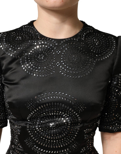 Dolce & Gabbana Women's Sheath Cocktail Short-Sleeve Crystal Elastane & Silk Short Dress - Black