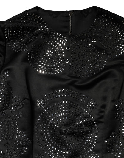 Dolce & Gabbana Women's Sheath Cocktail Short-Sleeve Crystal Elastane & Silk Short Dress - Black