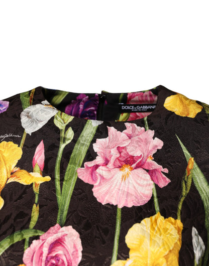 Dolce & Gabbana Women's A Line Cocktail Short-Sleeve Cotton Polyester Silk & Viscose Midi Mini Dress - Black Patterned Floral