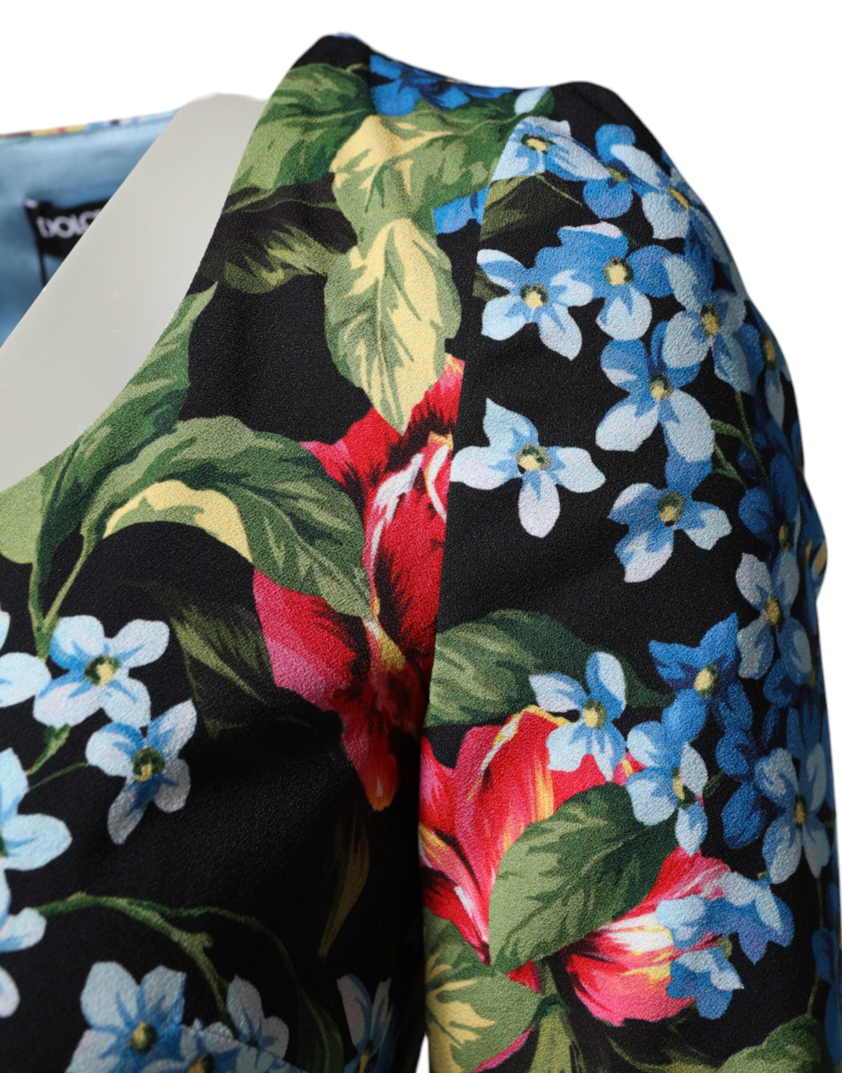 Dolce & Gabbana Women's Sheath Cocktail Short-Sleeve Viscose Silk Midi Dress - Black Patterned Floral Print