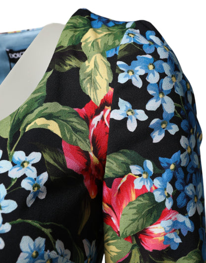 Dolce & Gabbana Women's Sheath Cocktail Short-Sleeve Viscose Silk Midi Dress - Black Patterned Floral Print