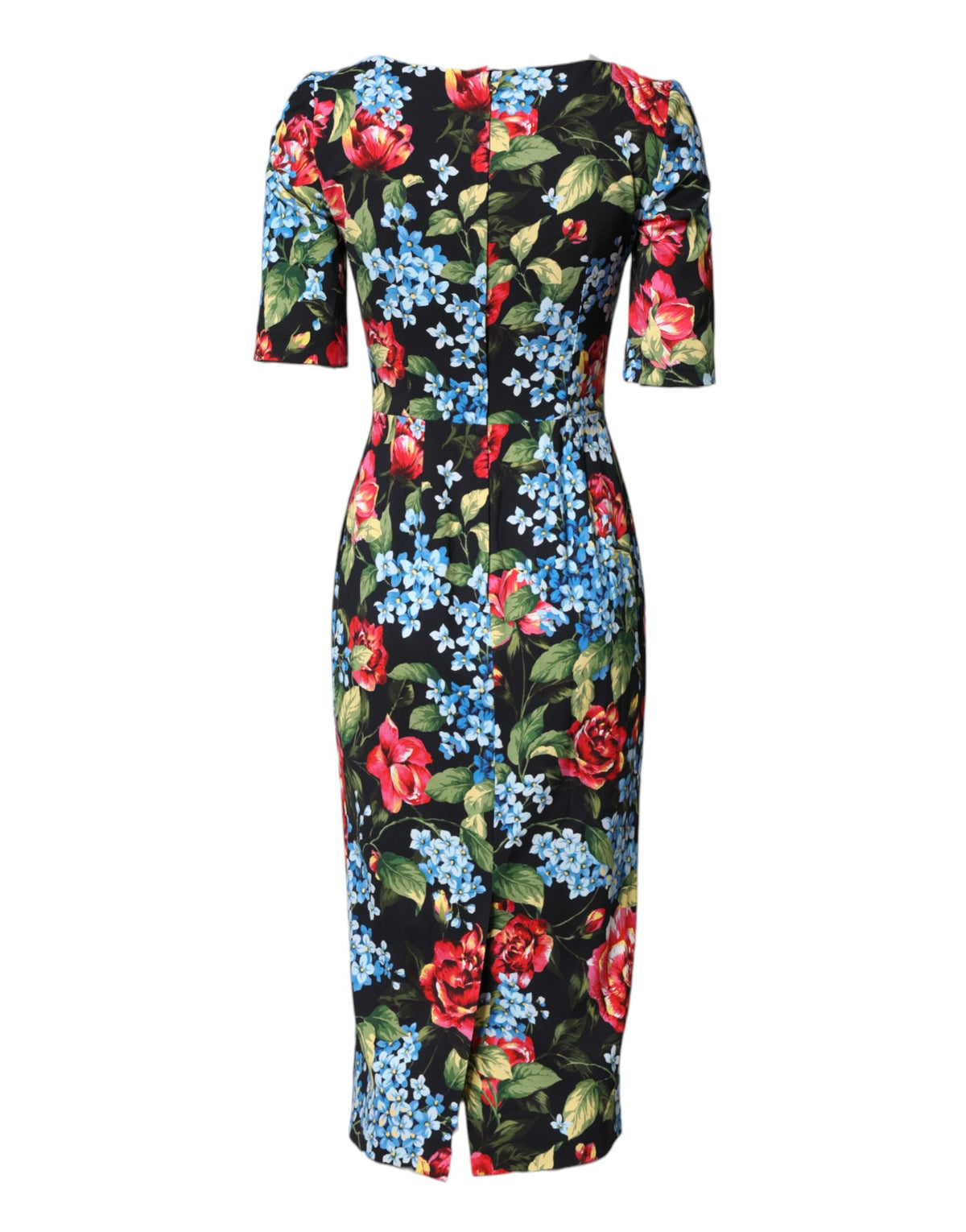 Dolce & Gabbana Women's Sheath Cocktail Short-Sleeve Viscose Silk Midi Dress - Black Patterned Floral Print