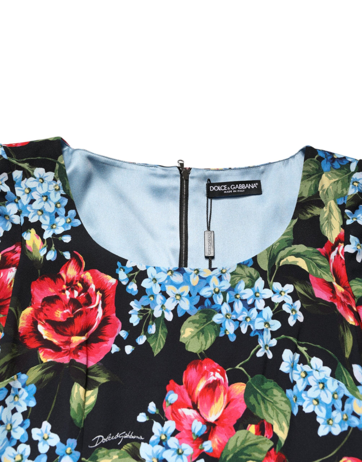 Dolce & Gabbana Women's Sheath Cocktail Short-Sleeve Viscose Silk Midi Dress - Black Patterned Floral Print