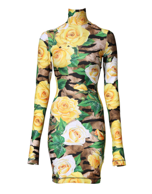 Dolce & Gabbana Women's Sheath Cocktail Long-Sleeve Stretch Polyester Midi Mini Dress - Multicolor Patterned Floral Signature Print