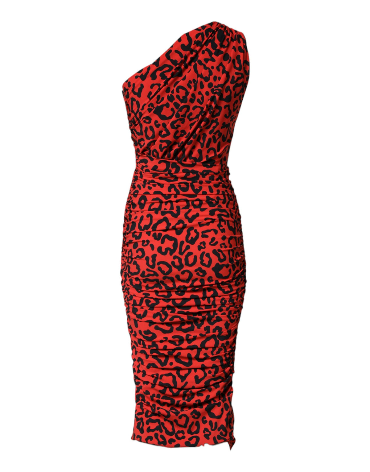 Dolce & Gabbana Women's Sheath Cocktail Sleeveless Stretch Nylon Midi Dress - Red Leopard Print Patterned Signature Print