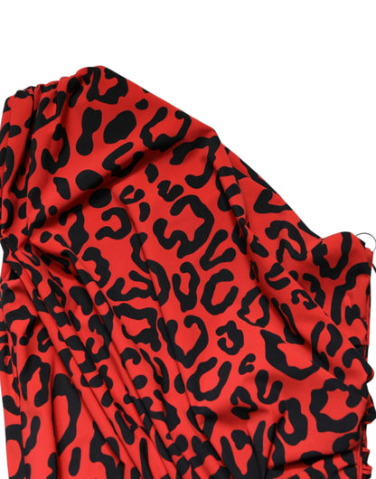 Dolce & Gabbana Women's Sheath Cocktail Sleeveless Stretch Nylon Midi Dress - Red Leopard Print Patterned Signature Print