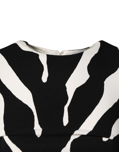 Dolce & Gabbana Women's Sheath Cocktail Long-Sleeve Viscose Silk Midi Dress - Black White Zebra Patterned Print