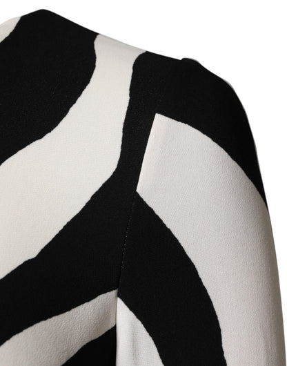 Dolce & Gabbana Women's Sheath Cocktail Long-Sleeve Viscose Silk Midi Dress - Black White Zebra Patterned Print