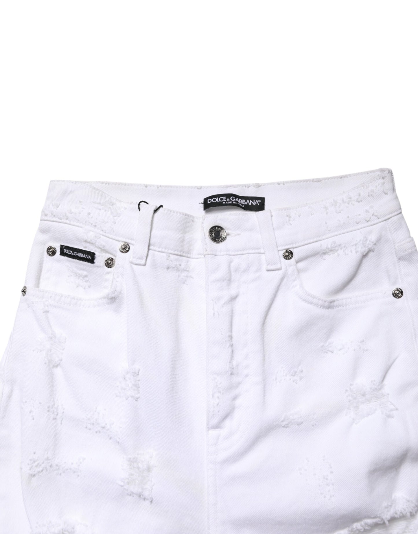 Dolce & Gabbana White Distressed High Waist Denim Jeans