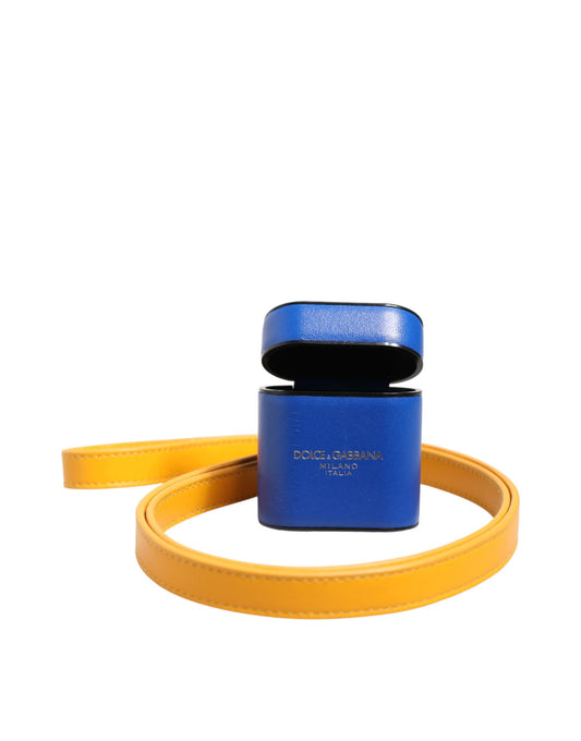 Dolce & Gabbana Play Polyurethane & Calfskin Leather Earbuds Carrying Case - Blue Yellow
