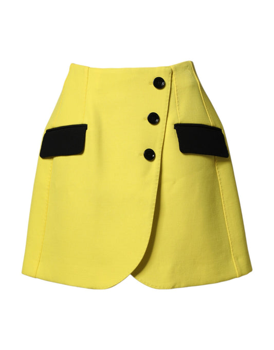 Dolce & Gabbana Women's High Rise Virgin Wool Silk & Polyamide Mini Skirt - Yellow