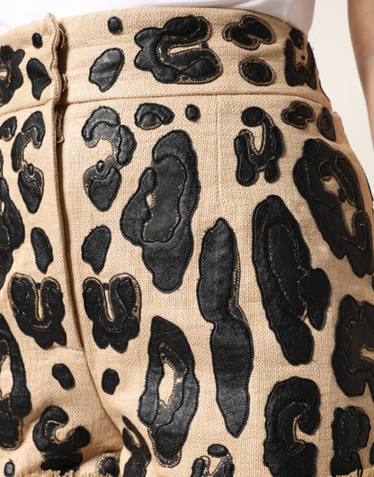 Dolce & Gabbana Women's High Rise Cotton Nylon Polyamide & Silk Bermuda Shorts - Beige Leopard Print Patterned Print