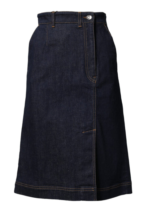 Dolce & Gabbana Women's Denim A Line High Rise Stretch Cotton Midi Skirt - Dark Blue