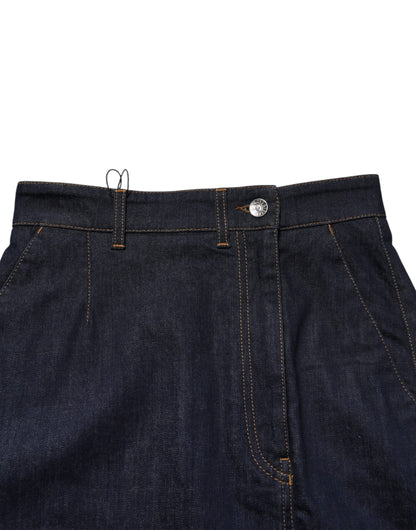 Dolce & Gabbana Women's Denim A Line High Rise Stretch Cotton Midi Skirt - Dark Blue