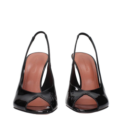 Amina Muaddi Black Leather Stiletto Heel Sandals