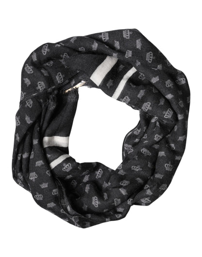 Dolce & Gabbana Black Crown Cashmere Neck Wrap Shawl Scarf