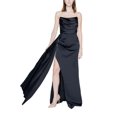 Silence Black Polyester Long Dress