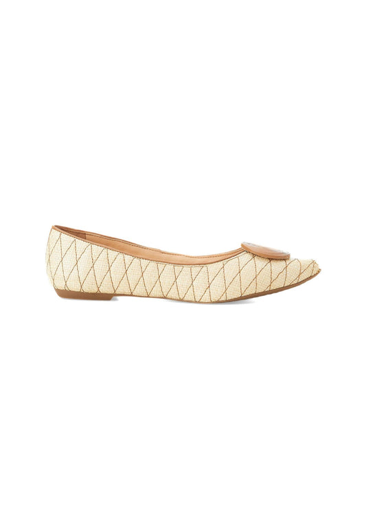Mangará Atelier Beige Raffia Ballerina Flats With Textured Detail – Women’S Summer Shoes