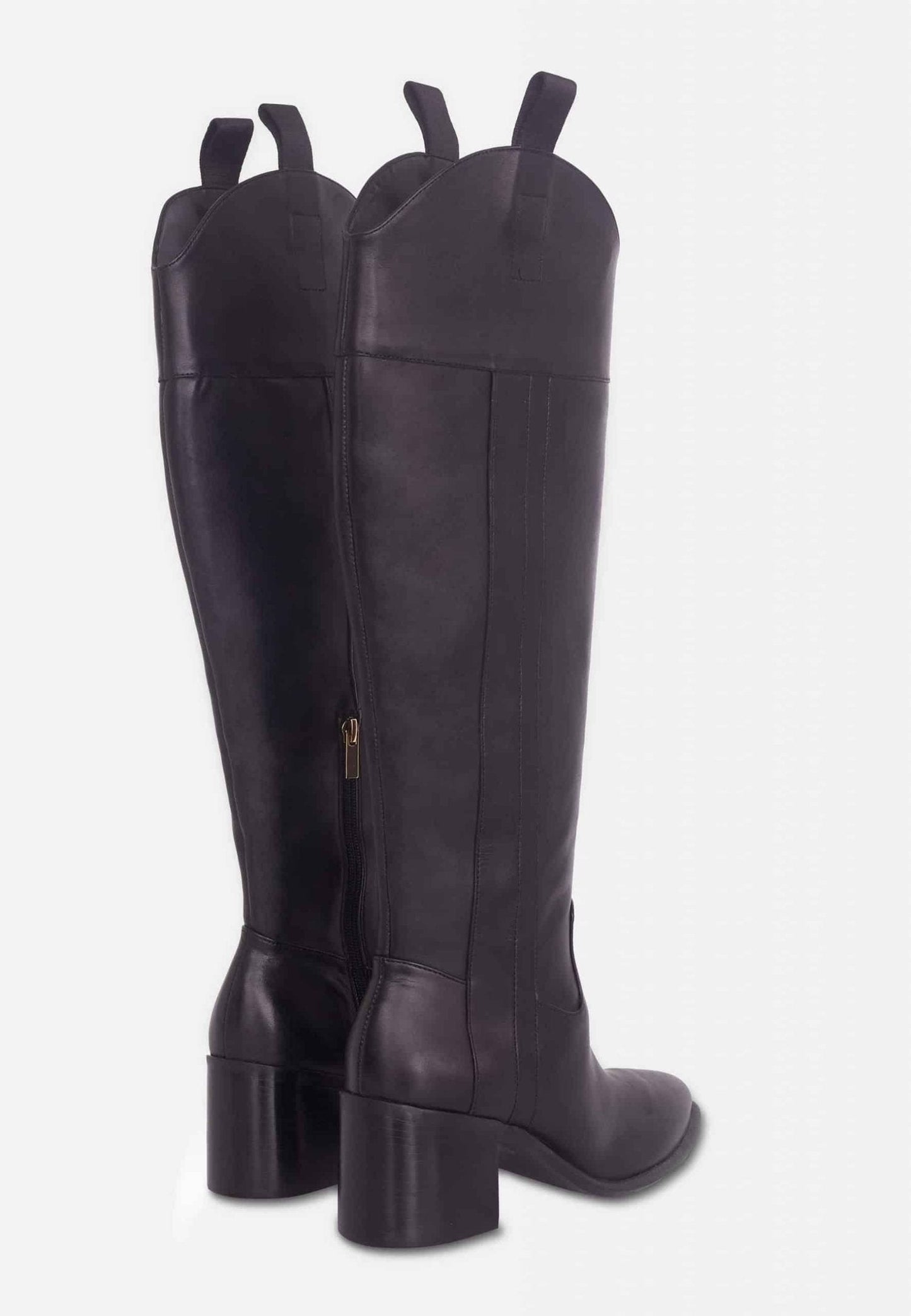 Mangará Atelier Black Calf Leather Knee-High Boots – Women’S Block Heel Riding Boots