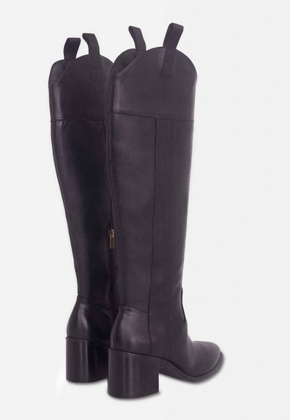 Mangará Atelier Black Calf Leather Knee-High Boots – Women’S Block Heel Riding Boots